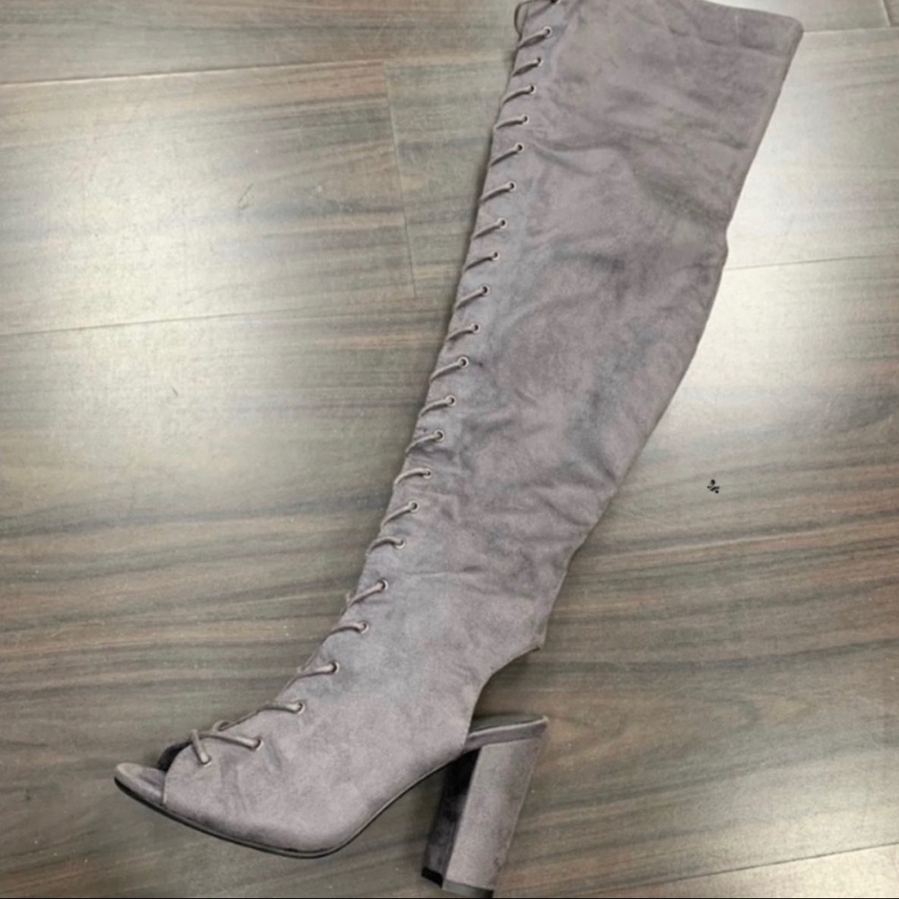 Grey suede heels
